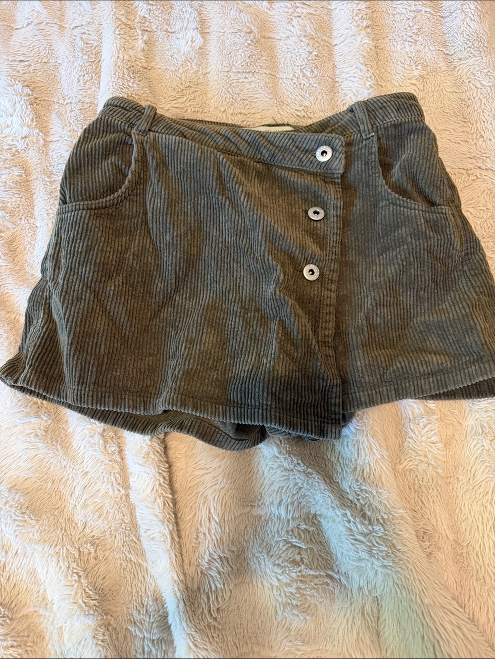 Zara Olive Green Corduroy Button-Front Skort